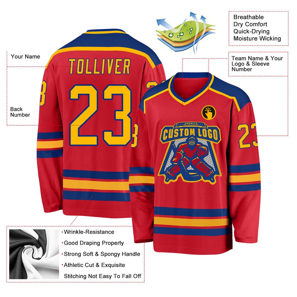 Usa Hockey Jersey, Custom Red Gold Royal 1 Hockey Jersey, Team Hockey Jerseys