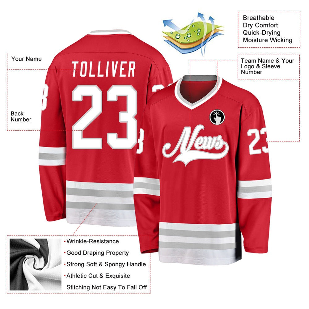 Usa Hockey Jersey, Custom Red White Gray Hockey Jersey, Team Hockey Jerseys
