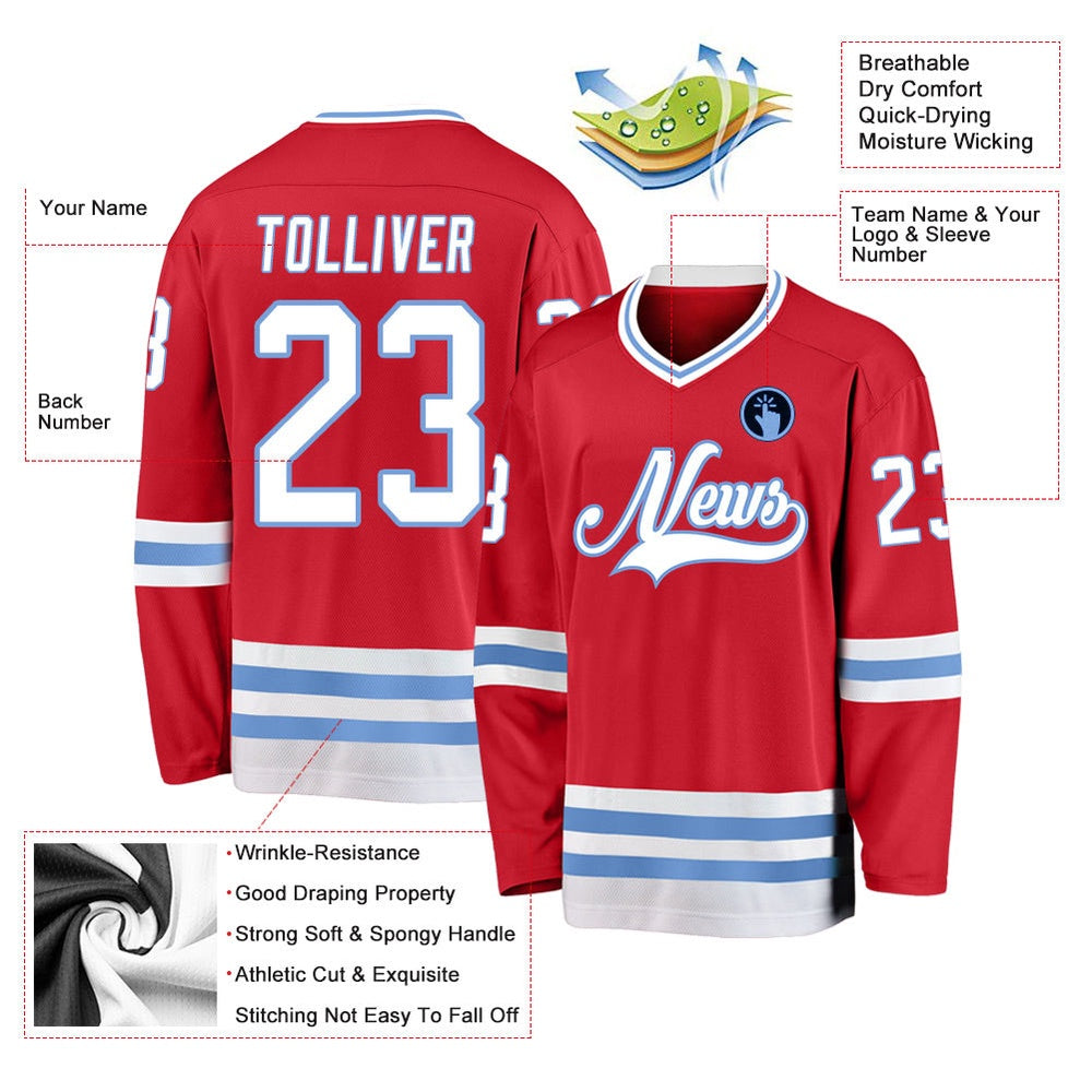 Usa Hockey Jersey, Custom Red White Light Blue Hockey Jersey, Team Hockey Jerseys