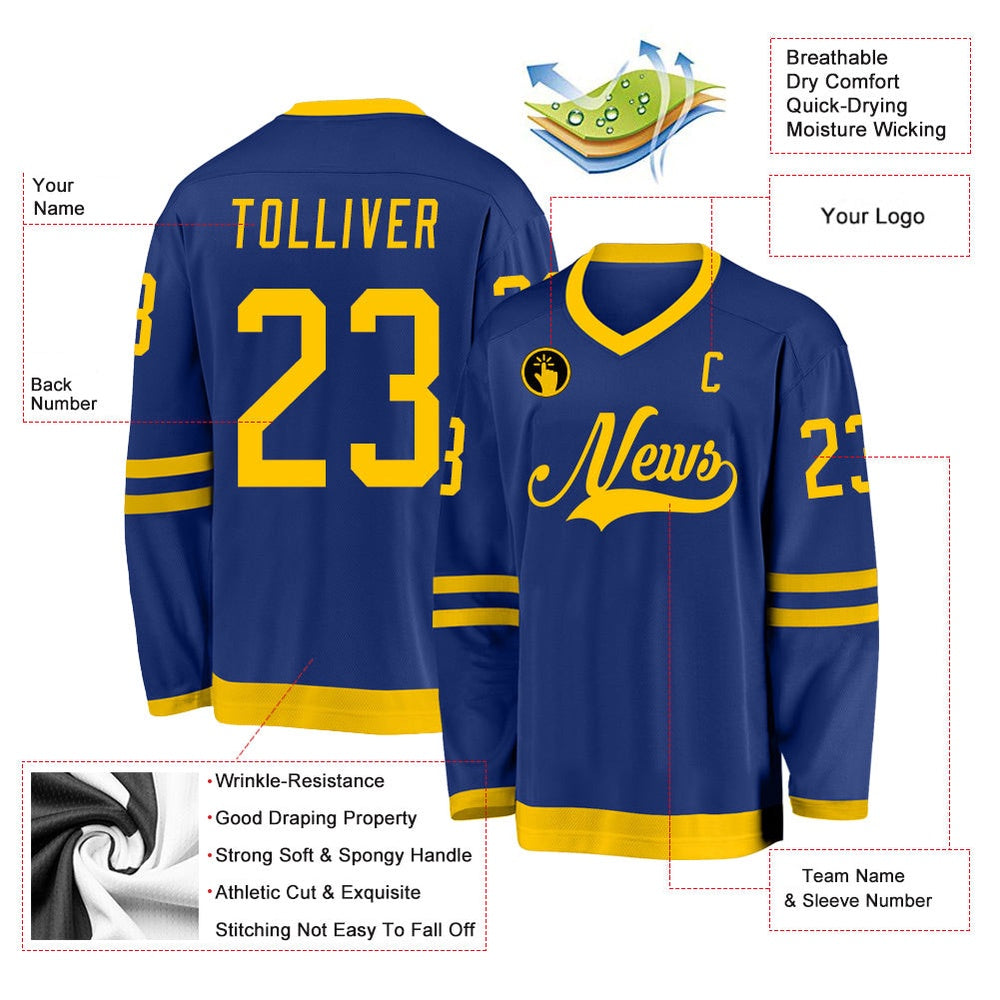Usa Hockey Jersey, Custom Royal Gold Hockey Jersey, Team Hockey Jerseys