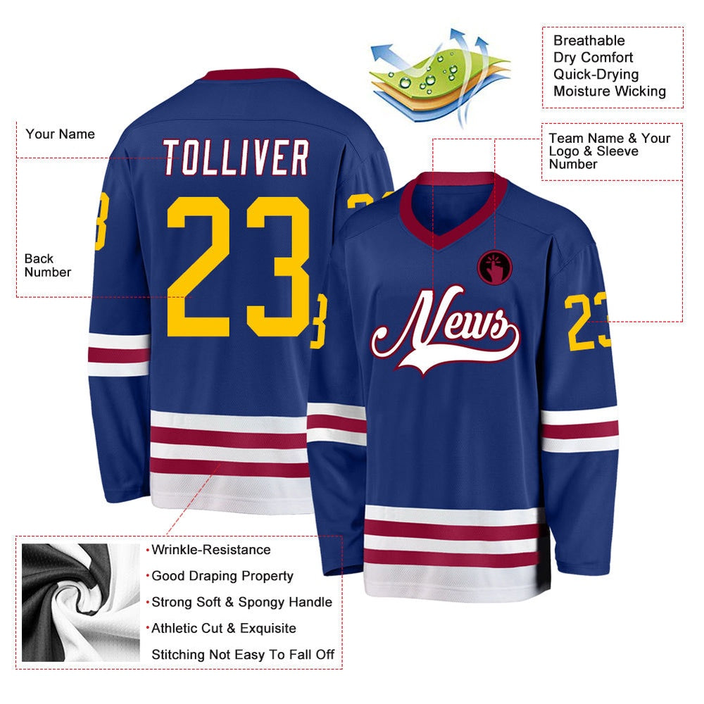 Usa Hockey Jersey, Custom Royal Gold Maroon Hockey Jersey, Team Hockey Jerseys