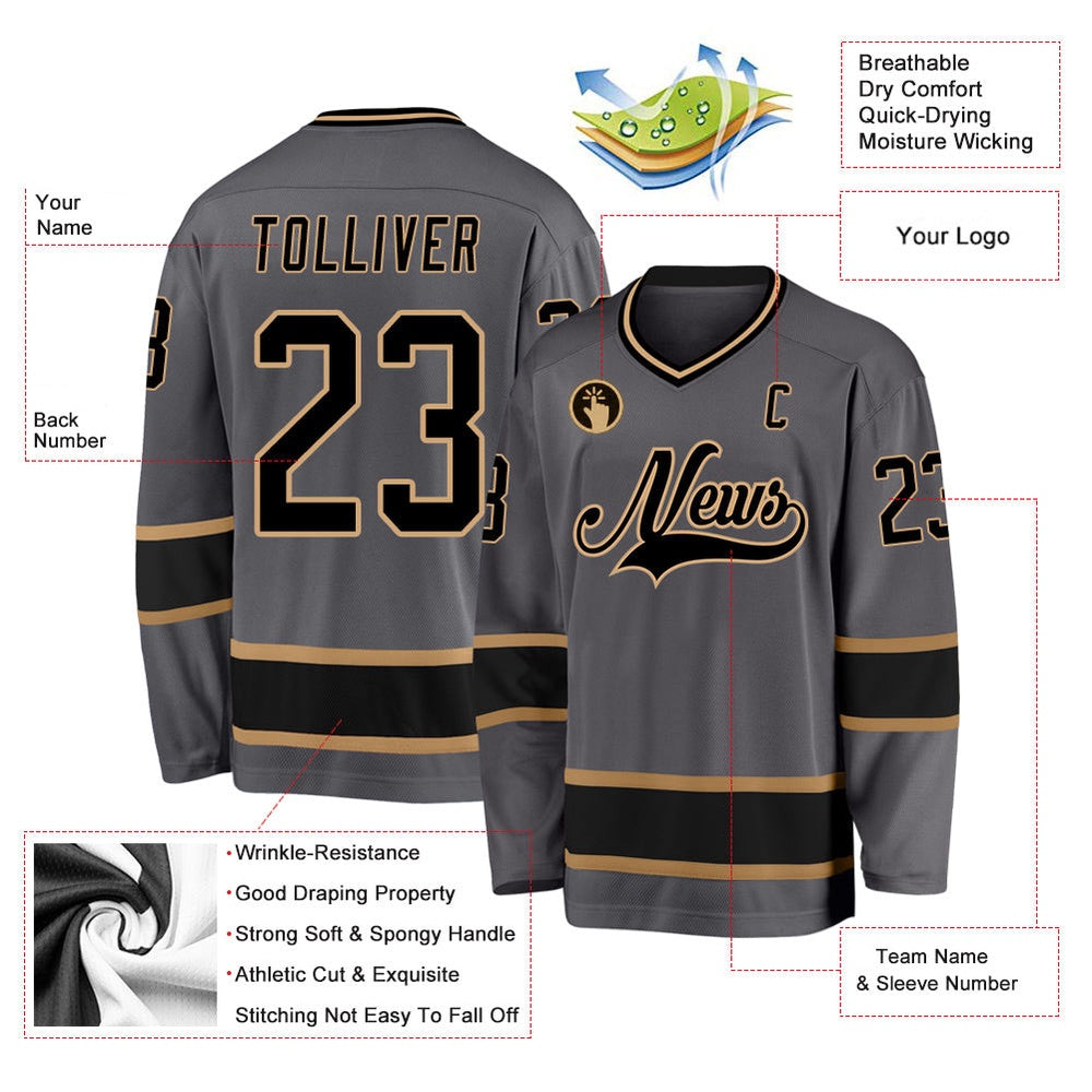 Usa Hockey Jersey, Custom Steel Gray Black Old Gold 1 Hockey Jersey, Team Hockey Jerseys