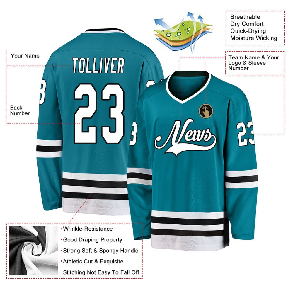 Usa Hockey Jersey, Custom Teal White Black 1 Hockey Jersey, Team Hockey Jerseys