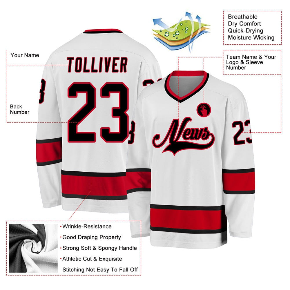 Usa Hockey Jersey, Custom White Black Red Hockey Jersey, Team Hockey Jerseys