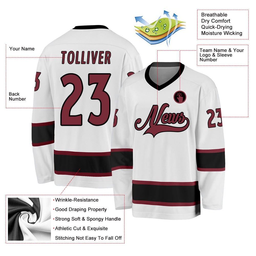 Usa Hockey Jersey, Custom White Burgundy Black Hockey Jersey, Team Hockey Jerseys