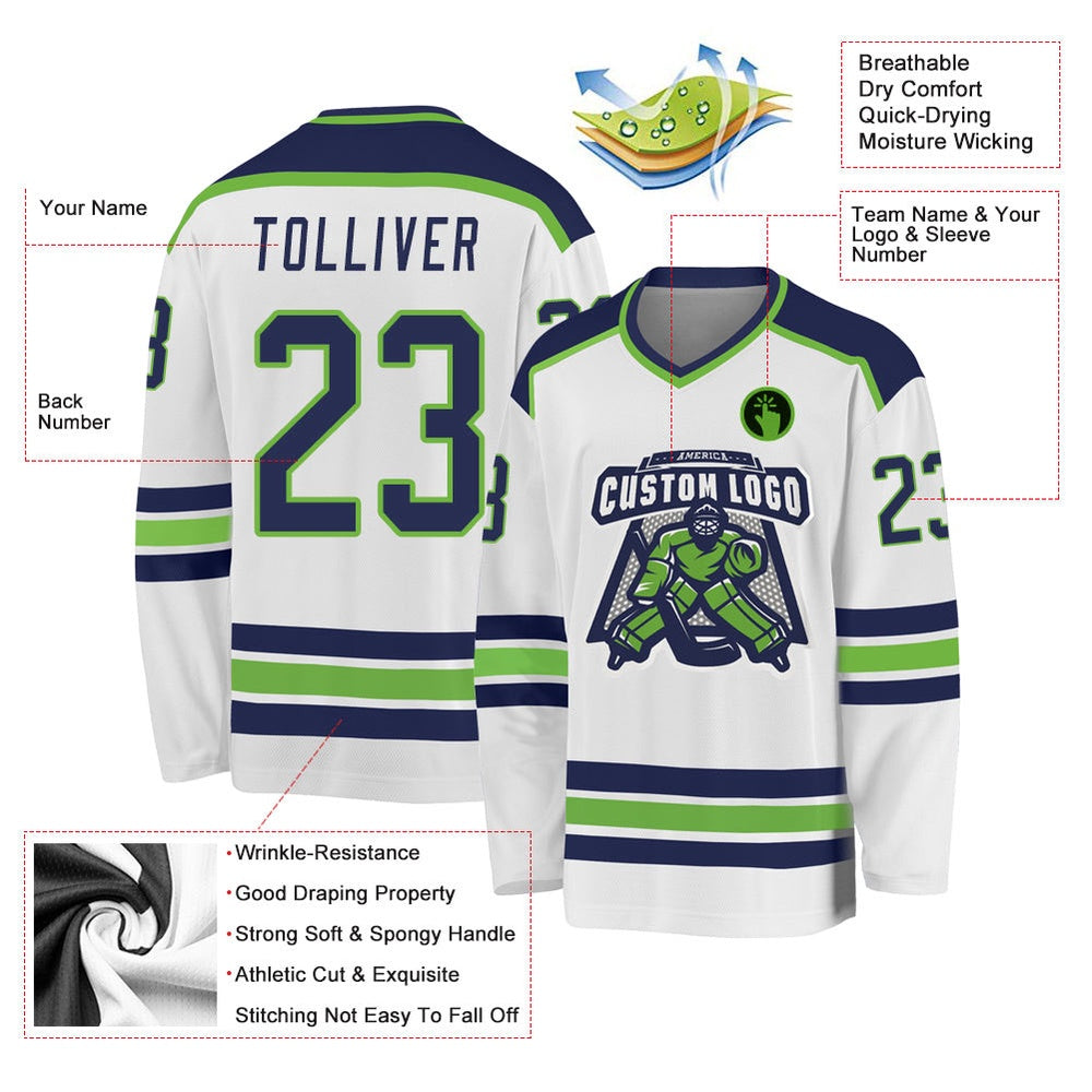Usa Hockey Jersey, Custom White Navy Neon Green 1 Hockey Jersey, Team Hockey Jerseys