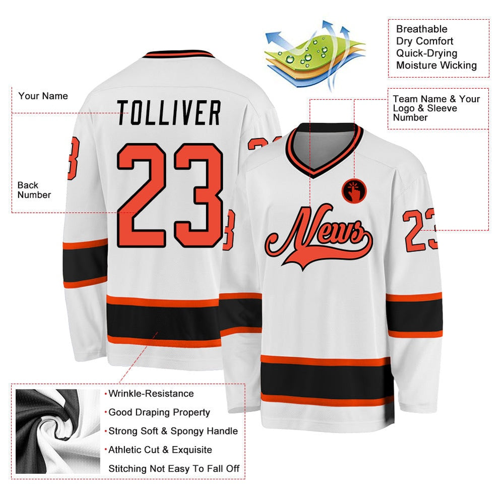 Usa Hockey Jersey, Custom White Orange Black Hockey Jersey, Team Hockey Jerseys