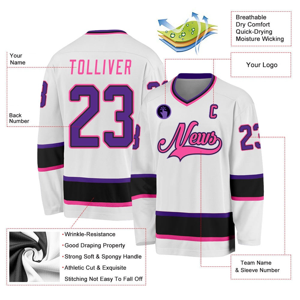 Usa Hockey Jersey, Custom White Purple Black Pink Hockey Jersey, Team Hockey Jerseys