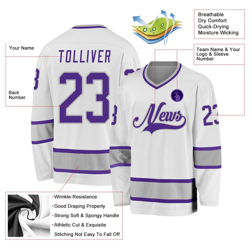 Usa Hockey Jersey, Custom White Purple Gray 1 Hockey Jersey, Team Hockey Jerseys