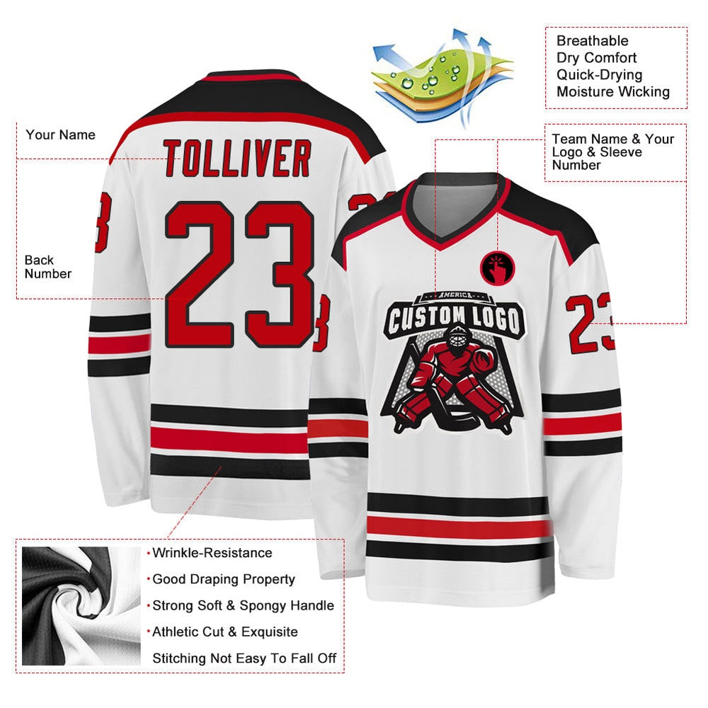 Usa Hockey Jersey, Custom White Red Black Hockey Jersey, Team Hockey Jerseys