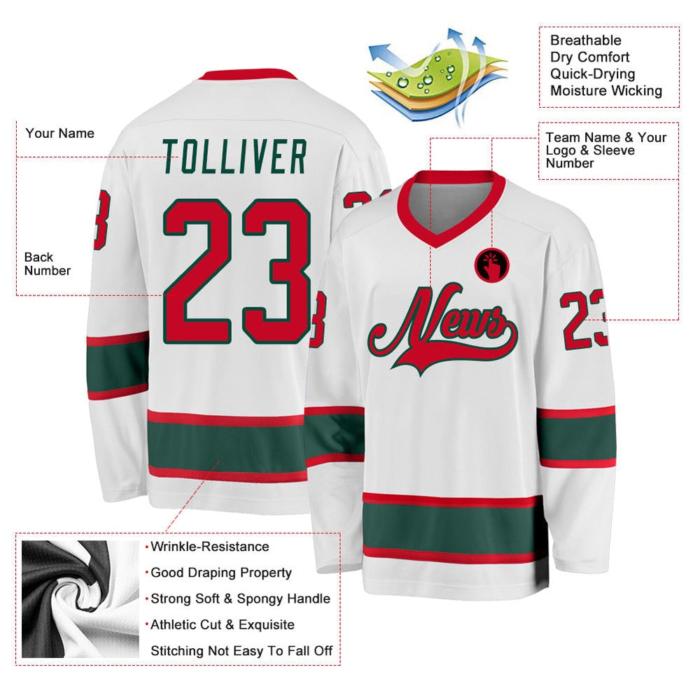 Usa Hockey Jersey, Custom White Red Green Hockey Jersey, Team Hockey Jerseys