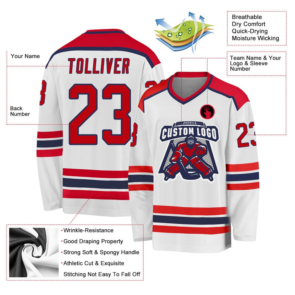 Usa Hockey Jersey, Custom White Red Navy Hockey Jersey, Team Hockey Jerseys