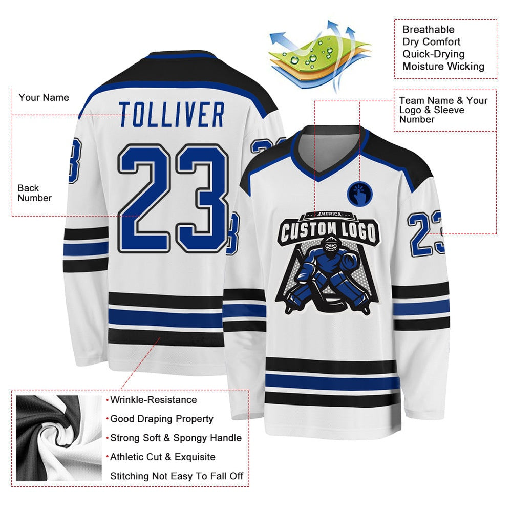 Usa Hockey Jersey, Custom White Royal Black Hockey Jersey, Team Hockey Jerseys