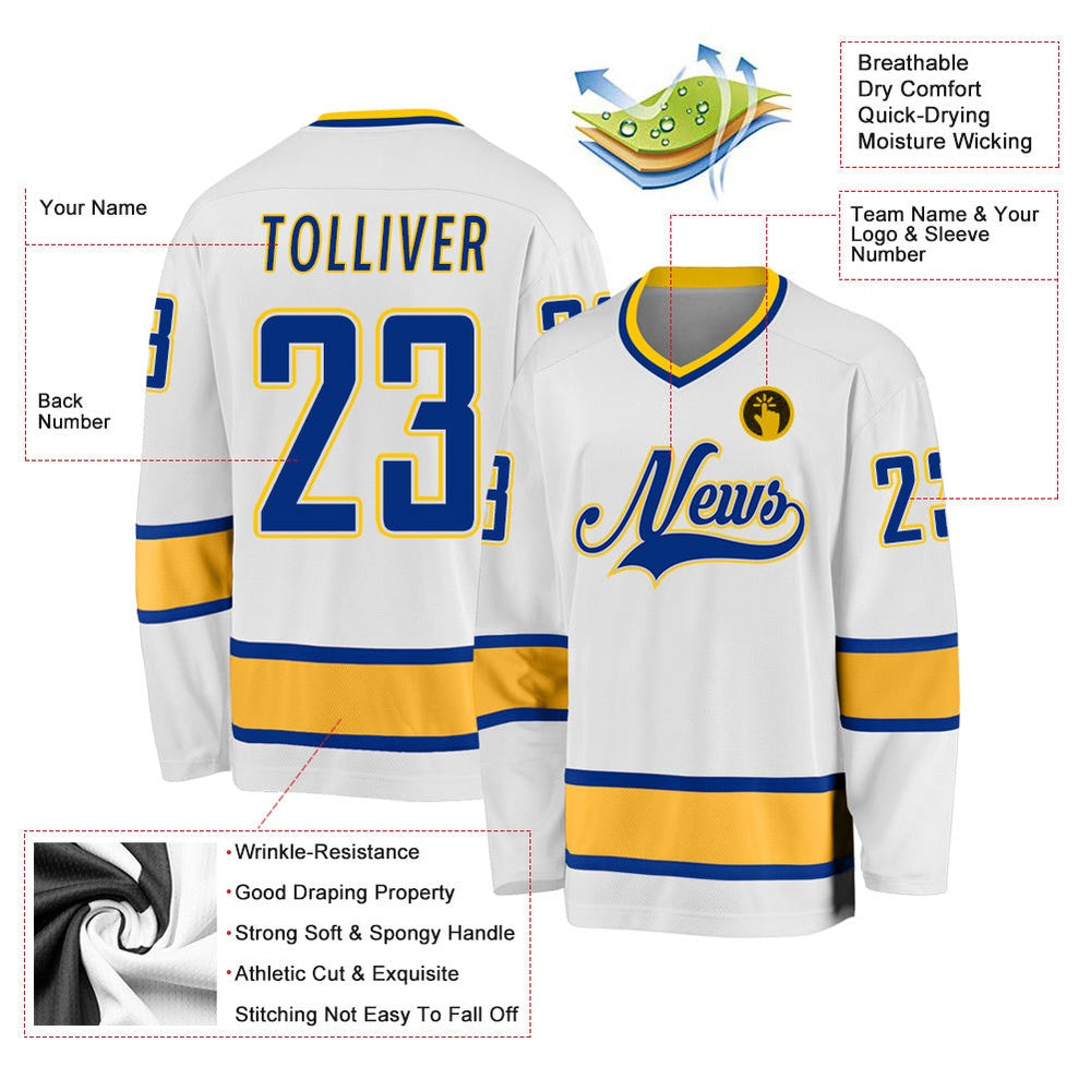 Usa Hockey Jersey, Custom White Royal Gold 1 Hockey Jersey, Team Hockey Jerseys