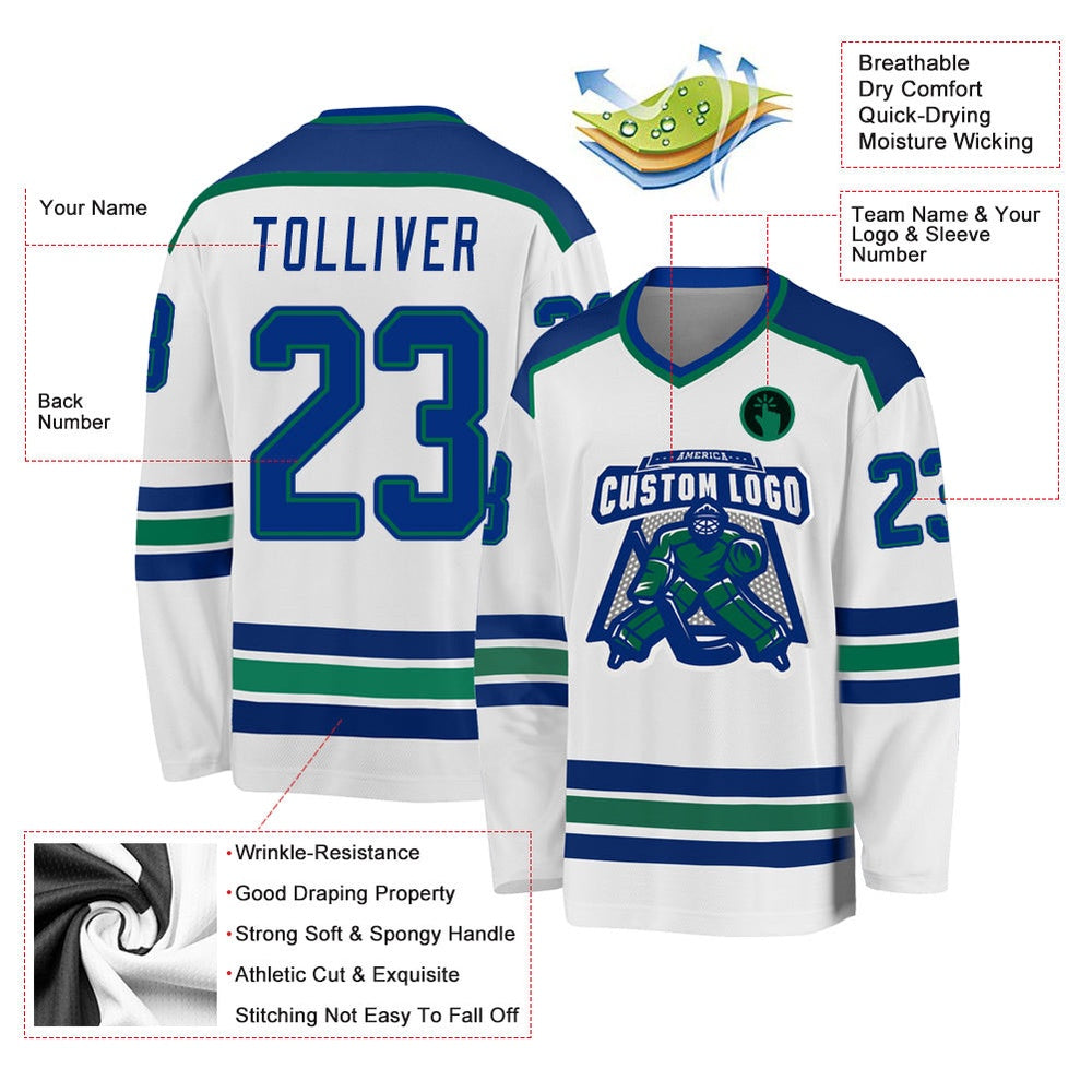 Usa Hockey Jersey, Custom White Royal Kelly Green 1 Hockey Jersey, Team Hockey Jerseys