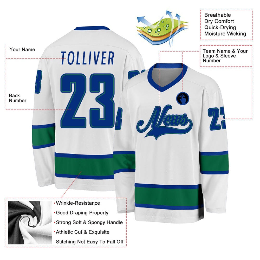 Usa Hockey Jersey, Custom White Royal Kelly Green Hockey Jersey, Team Hockey Jerseys