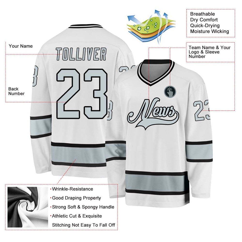 Usa Hockey Jersey, Custom White Silver Black 1 Hockey Jersey, Team Hockey Jerseys
