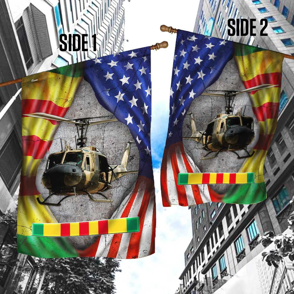 Vietnam Veteran Flags, Huey Helicopter Vietnam Veteran Lest We Forget Flag, American Flag Vietnam