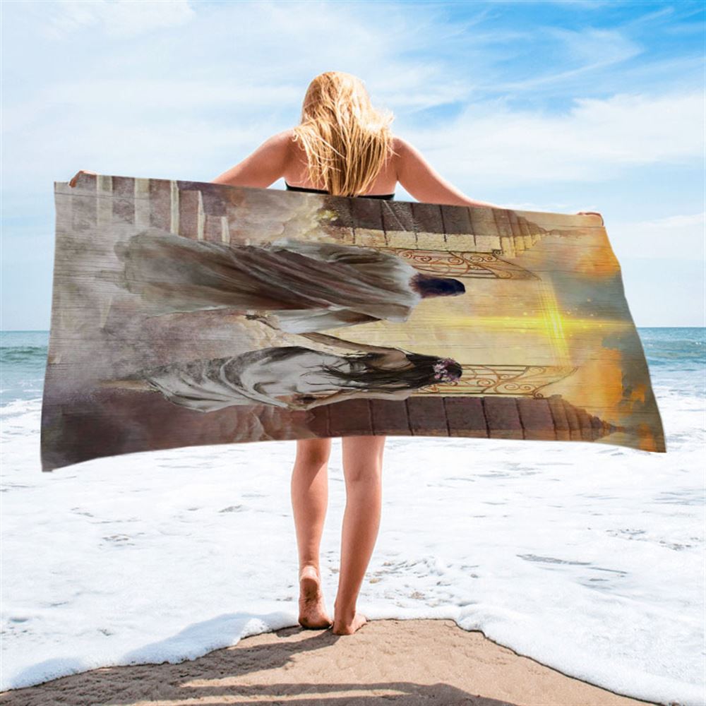 Walking With Jesus The Way To Heaven Beach Towel - Christian Art - Bible Verse Beach Towel - Religious Beach Towel