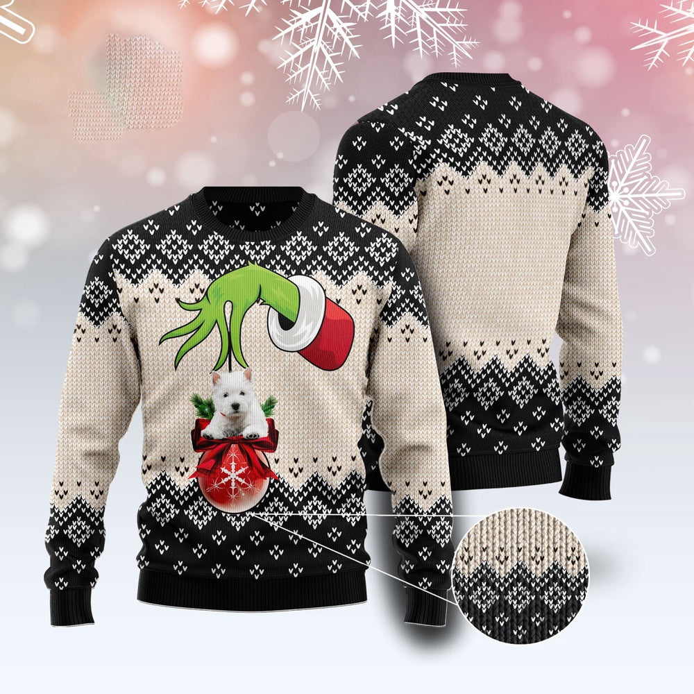West Highland White Terrier Xmas Ball Ugly Christmas Sweater, Funny Xmas Sweater, Sweater Xmas