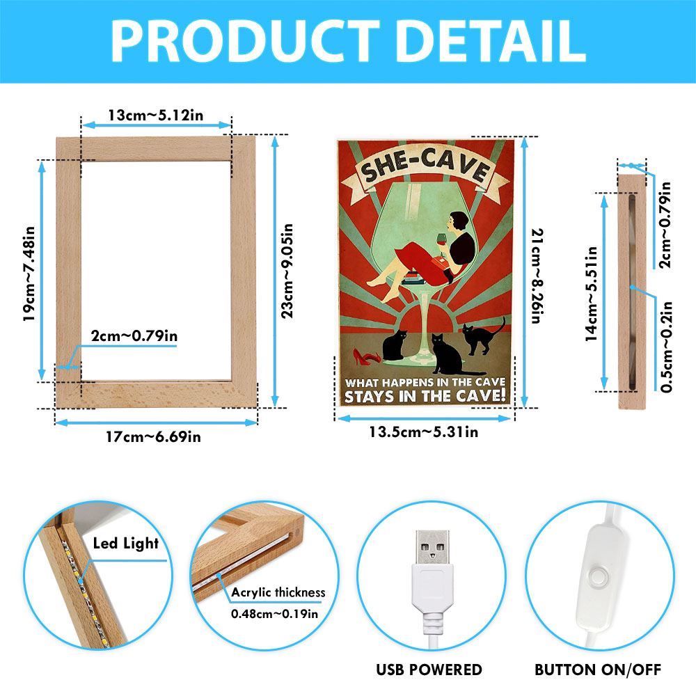 Wine Cat What Happens In The Cave Stays In The Cave Frame Lamp, Mother's Day Night Light, Best Mom Ever, Gift For Mom