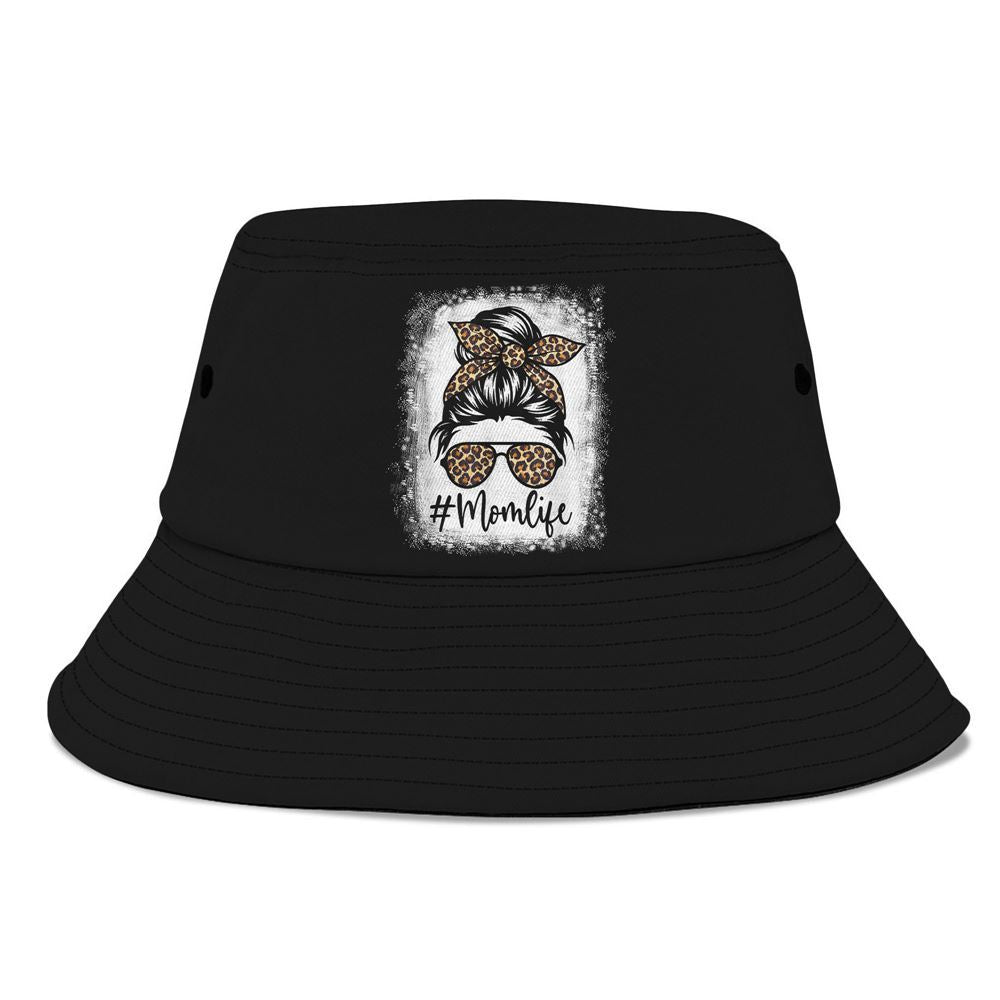 Women Mom Life Bleached Mom Life Leopard Messy Bun Bucket Hat, Mother's Day Bucker Hat, Mother's Day Gift, Women's Sun Hats