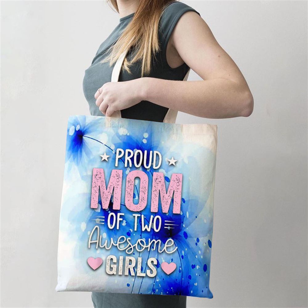 Women Mom Of 2 Girls Two Daughters Mothers Day Tote Bag, Women Tote Bag, Canvas Tote Bag, Printed Tote Bag