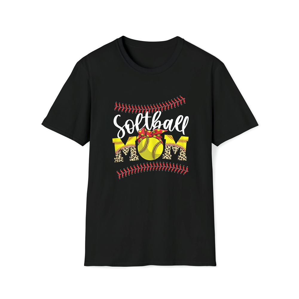 Womens Funny Softball Mom Mother's Day Leopard Baseball Stiches Premium T Shirt, Mother's Day Premium T Shirt, Mother's Day Gift, Mom Shirt