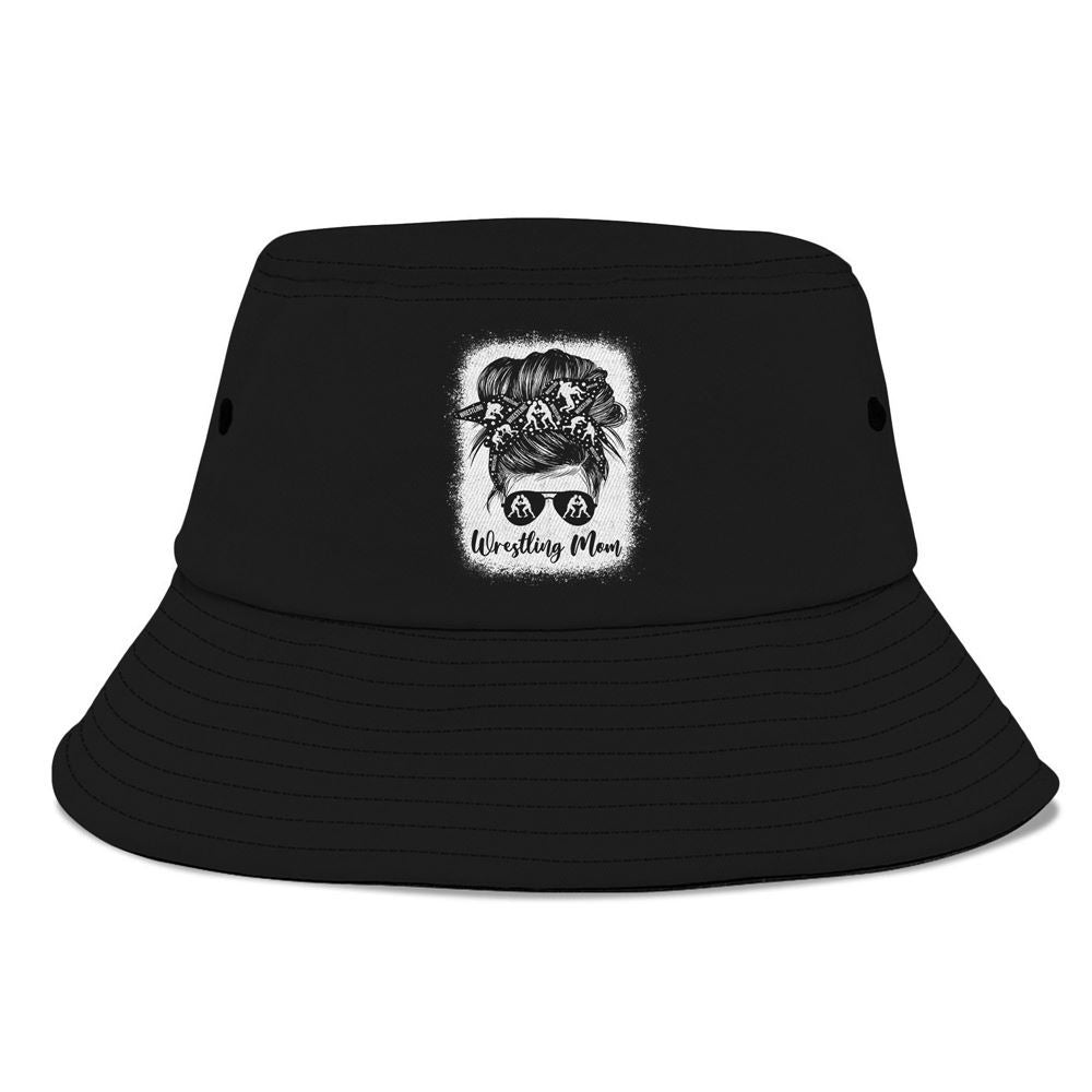 Wrestling Mom Messy Bun Wrestle Wrestler Bucket Hat, Mother's Day Bucker Hat, Mother's Day Gift, Women's Sun Hats