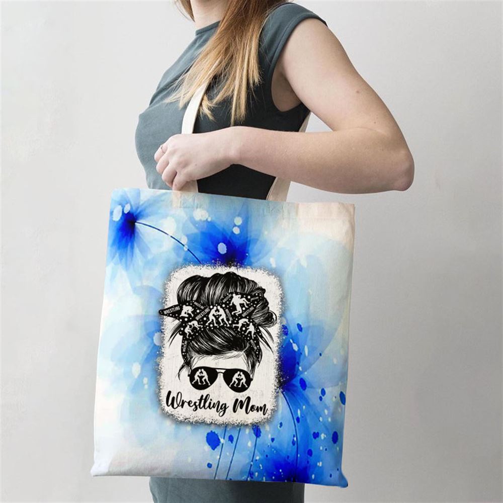 Wrestling Mom Messy Bun Wrestle Wrestler Mothers Day Tote Bag, Women Tote Bag, Canvas Tote Bag, Printed Tote Bag