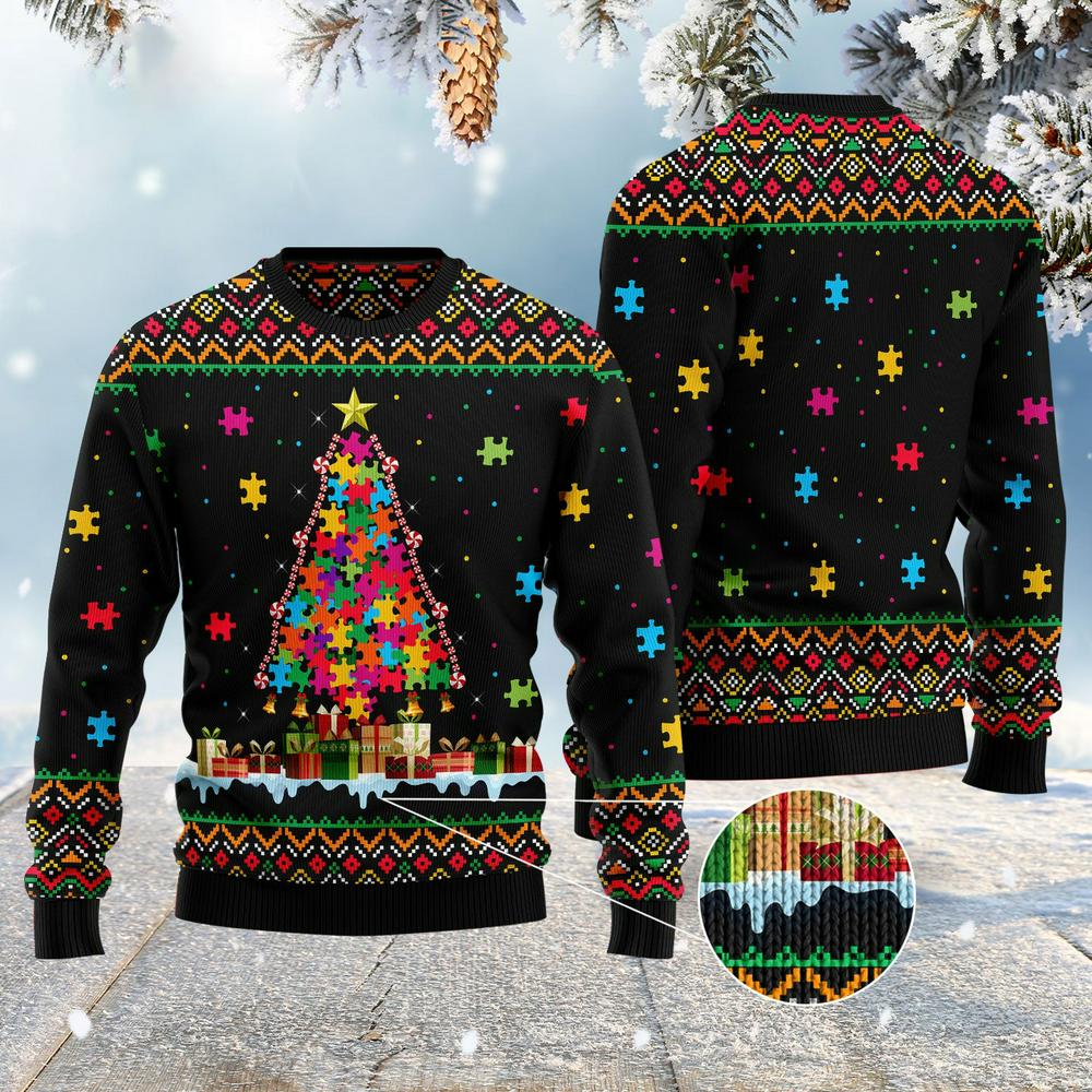 Xmas Tree Sweater, Autism Tree Christmas Ugly Christmas Sweater, Funny Xmas Sweater