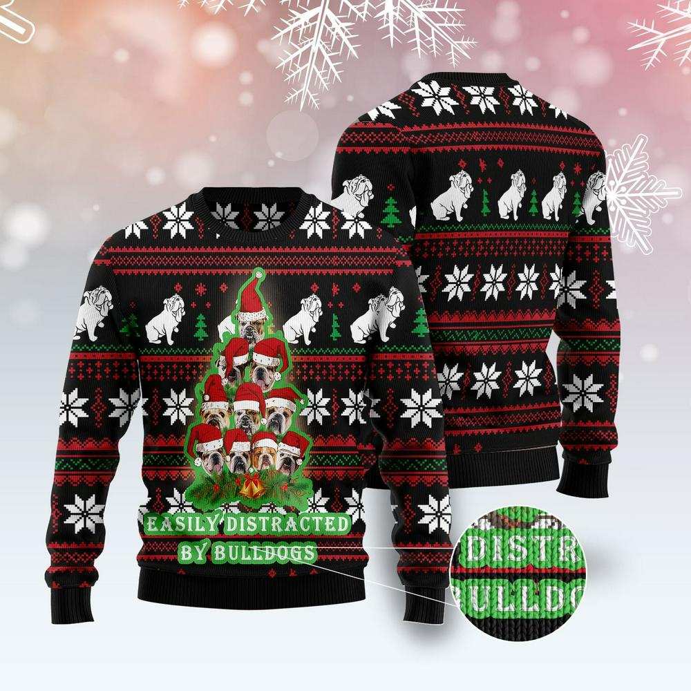 Xmas Tree Sweater, Bulldog Pine Tree Christmas Ugly Christmas Sweater, Funny Xmas Sweater