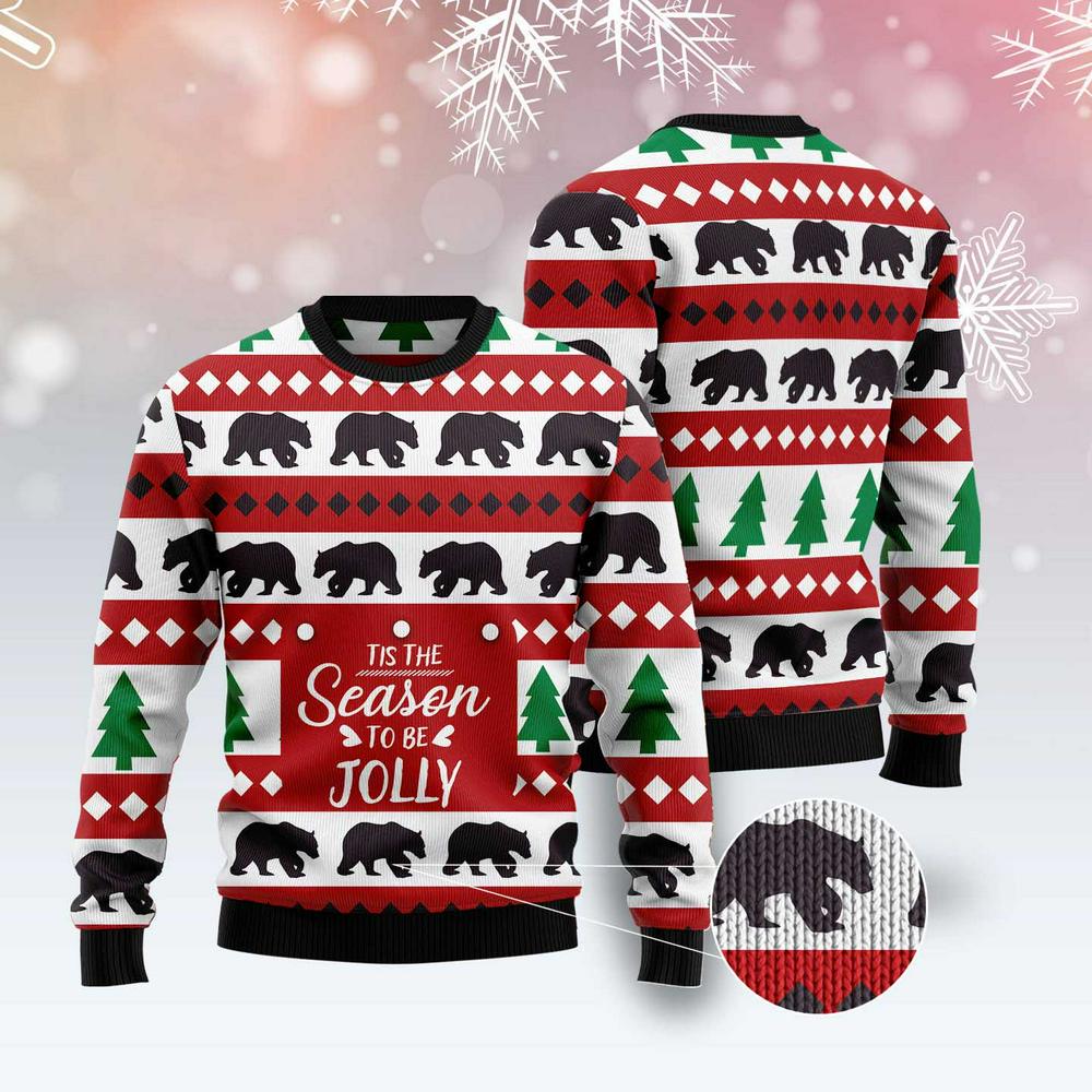 Xmas Tree Sweater, Christmas Tree And Bear Ugly Christmas Sweater, Funny Xmas Sweater