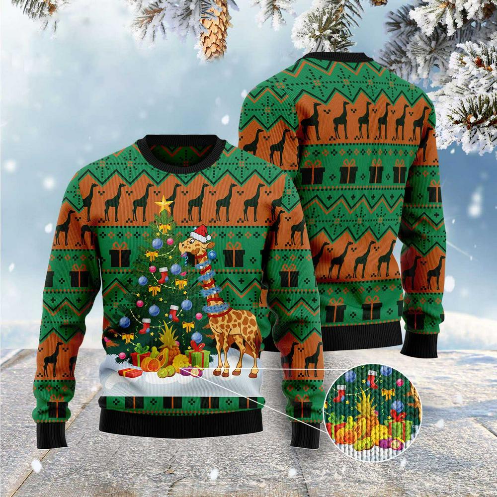 Xmas Tree Sweater, Christmas Tree Giraffe Ugly Christmas Sweater, Funny Xmas Sweater
