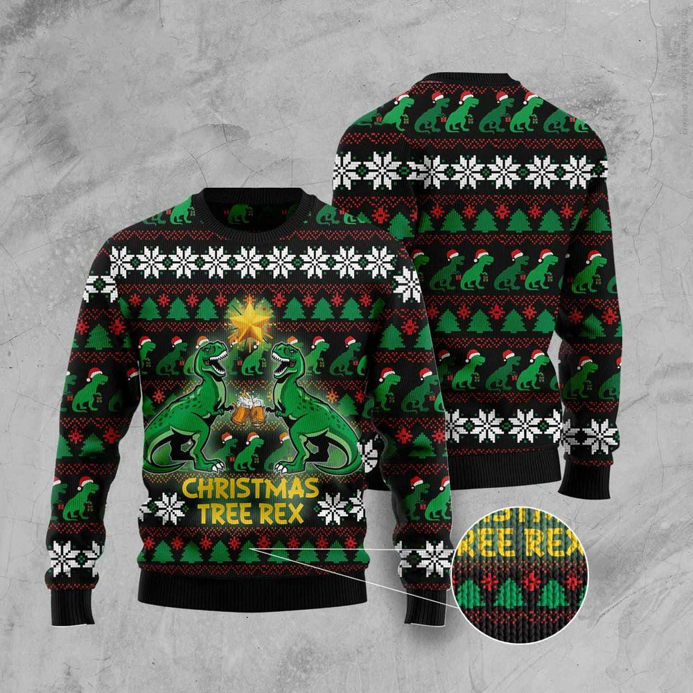 Xmas Tree Sweater, Christmas Tree Rex Ugly Christmas Sweater, Funny Xmas Sweater