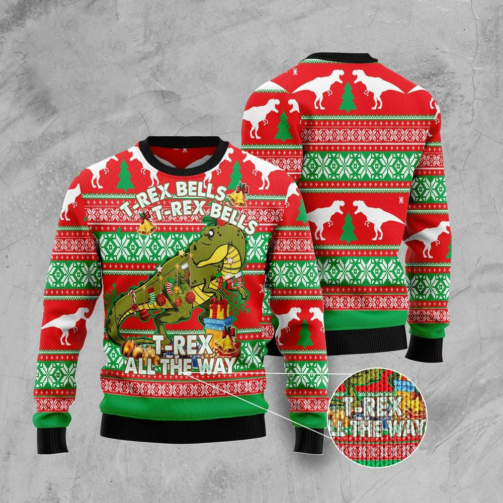 Xmas Tree Sweater, T-Rex Tree Christmas Ugly Christmas Sweater, Funny Xmas Sweater