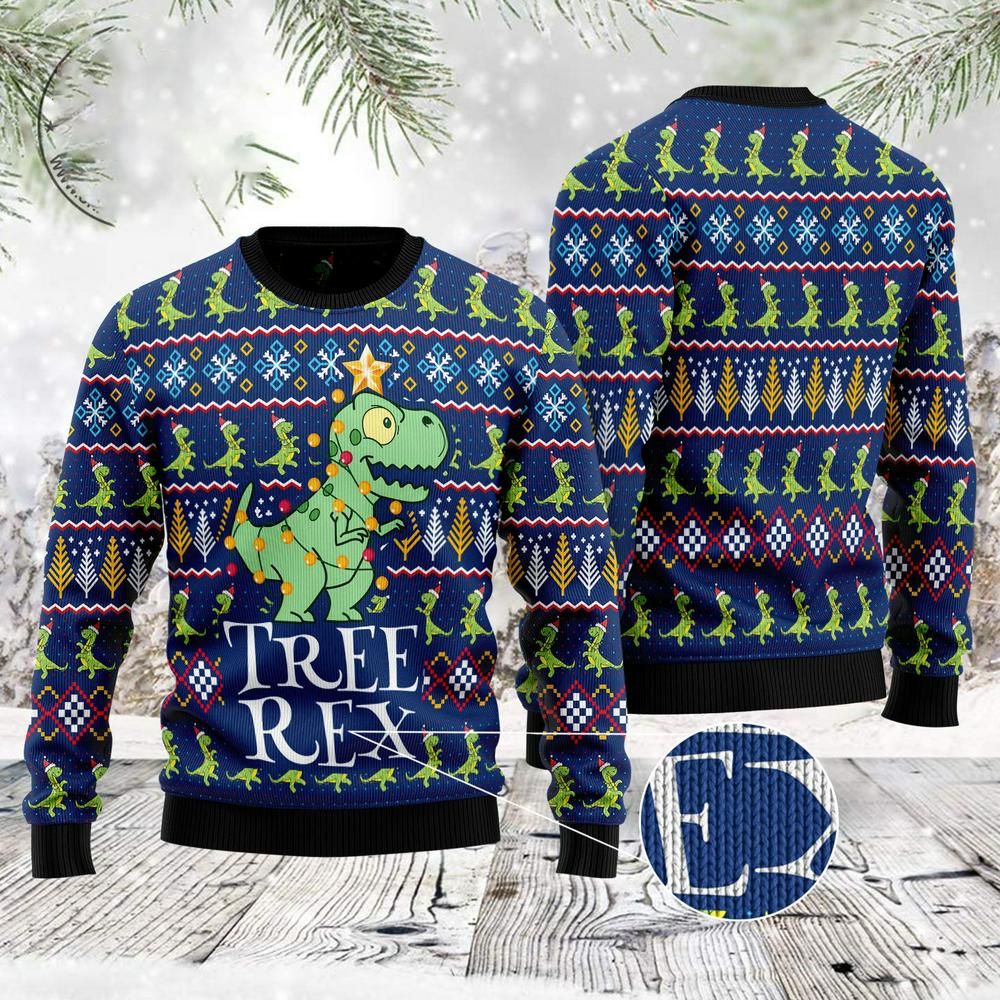 Xmas Tree Sweater, Tree Rex Ugly Christmas Sweater, Funny Xmas Sweater