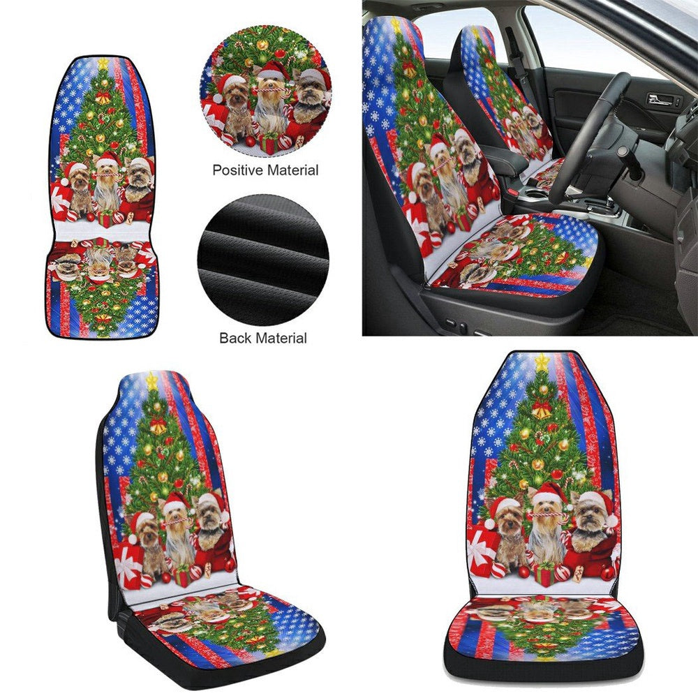 Yorkie Yorkshire Terrier Merry Christmas Cars Seat Cover, Christmas Car Seat Covers, Car Decor Gift