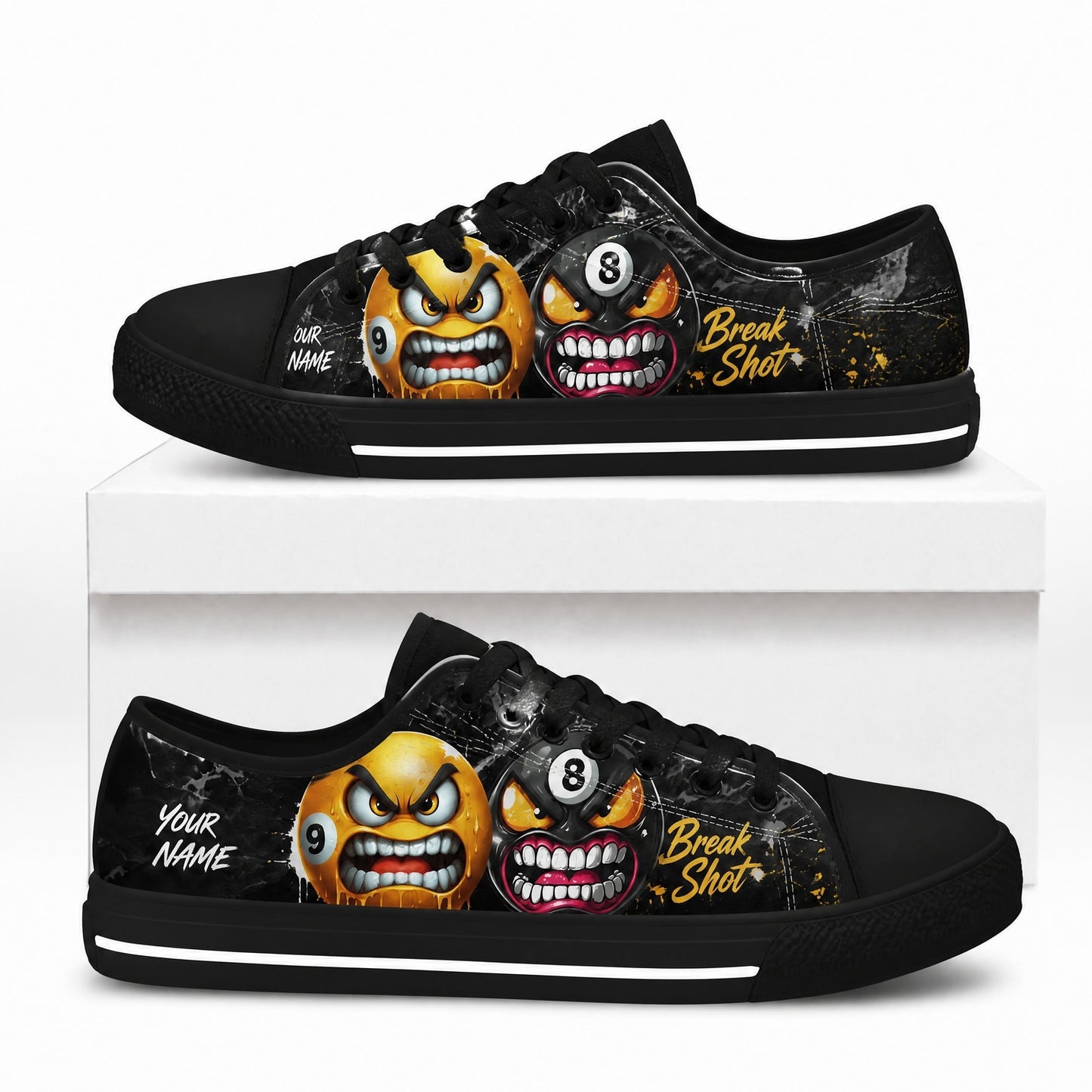 Angry 8 Ball Graphic Custom Low Top Shoes Box Black