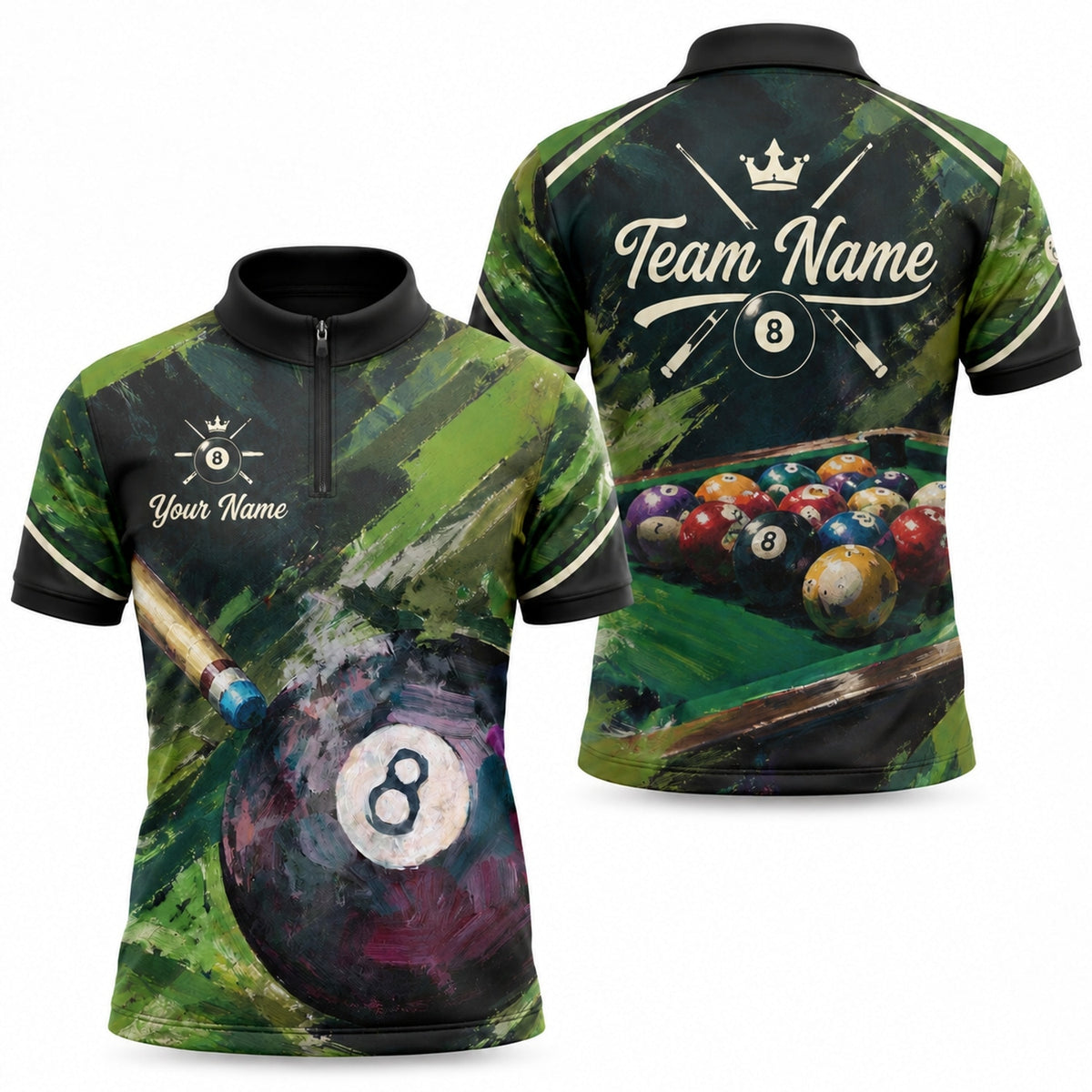 Artistic 8 Ball Billiards Sport Personalized Billiard Polo Shirt Jersey Zip 1 4 Collar