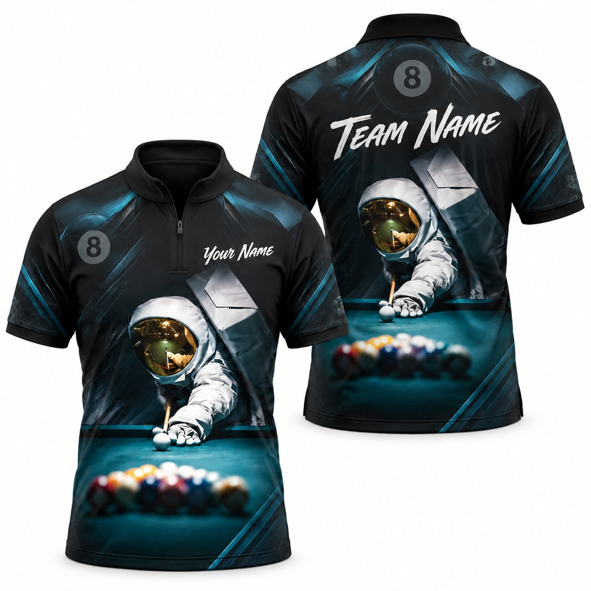 Astronaut Billiards Player Sport Custom Billiard Polo Shirt Jersey Zip 1 4 Collar