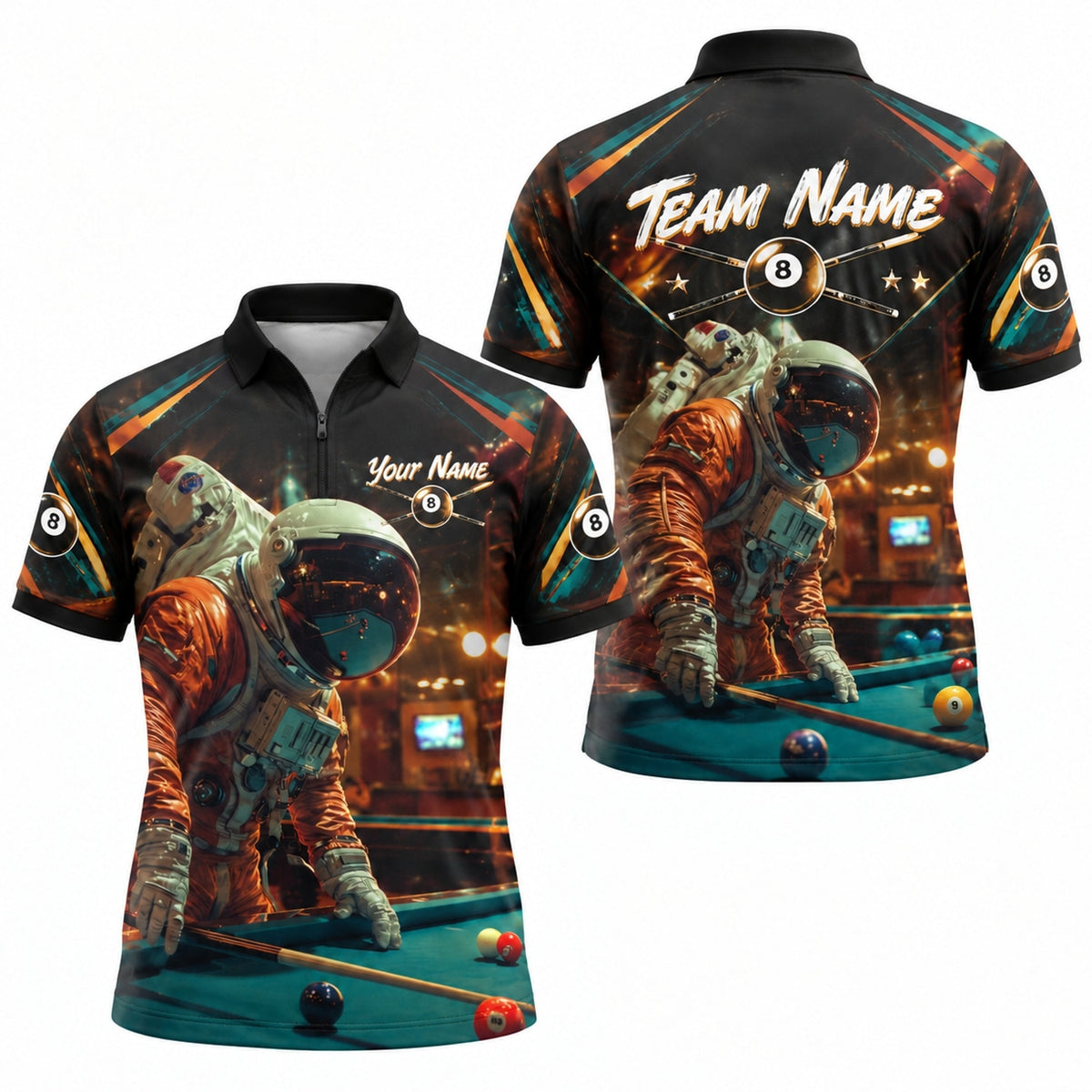 Astronaut Billiards Player Sport Personalized Billiard Polo Shirt Jersey Zip 1 4 Collar