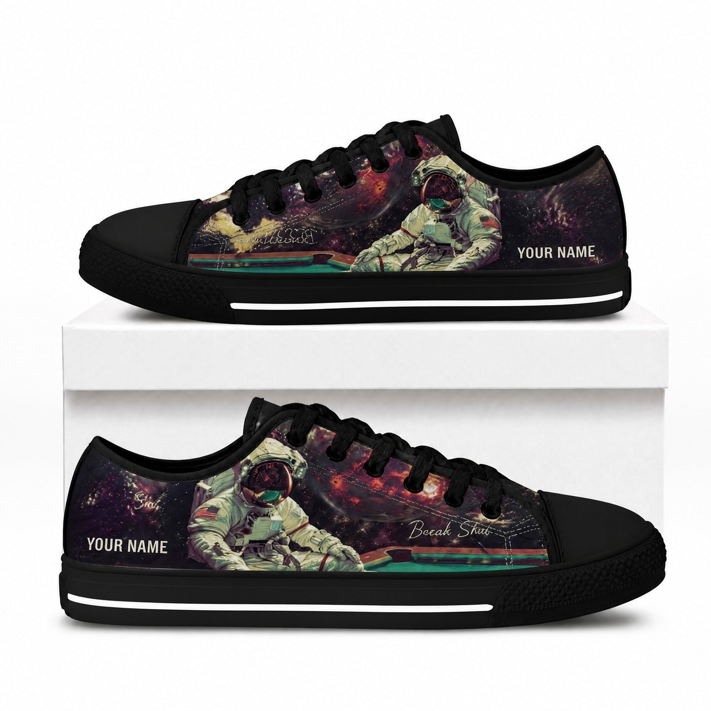 Astronaut Pool Player Artistic Custom Low Top Shoes Box Black
