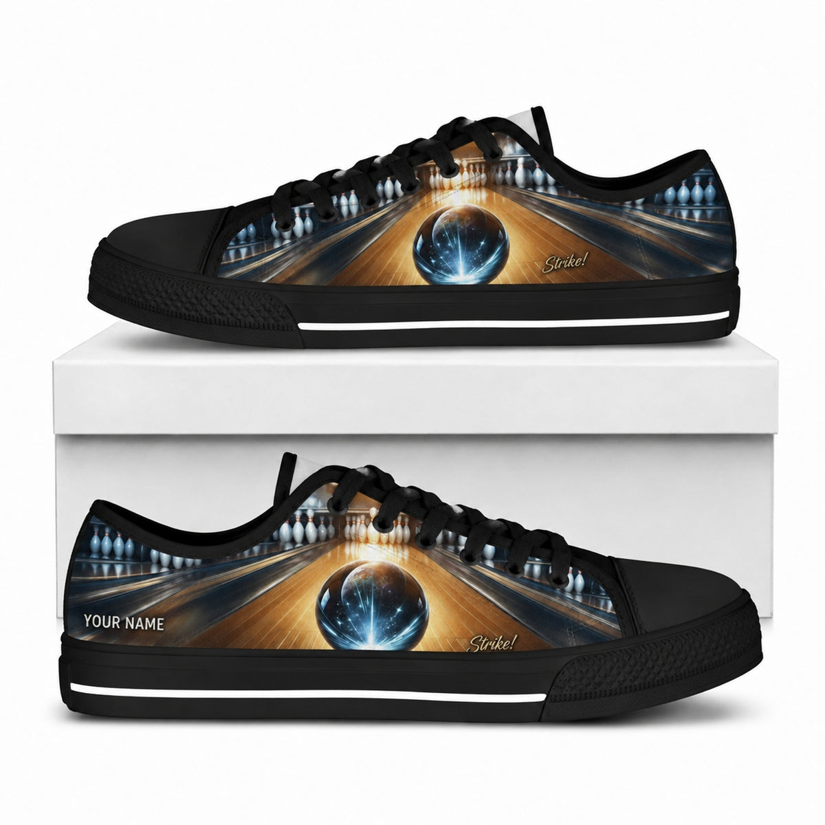 Bowling Ball And Lane Graphic Custom Low Top Shoes Box Black