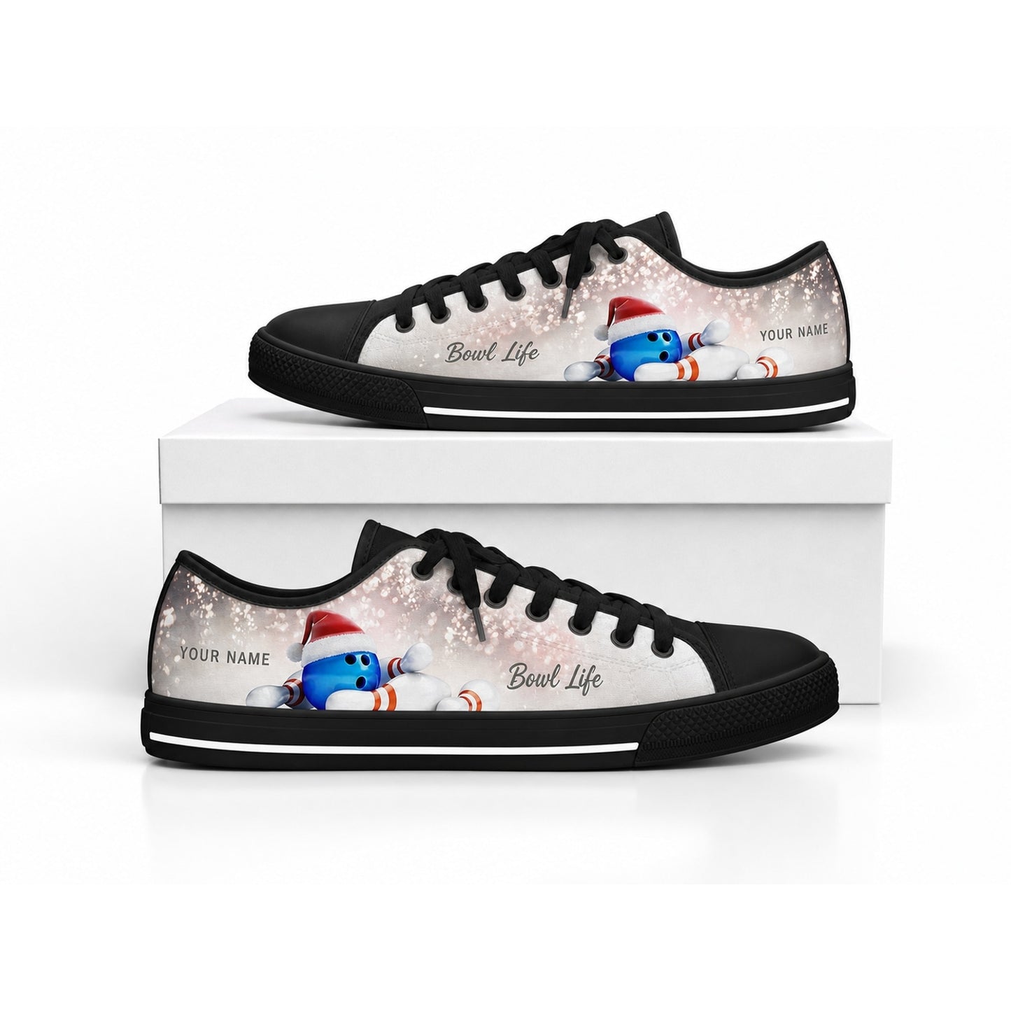 Bowling Ball And Pins Graphic Personalized Low Top Shoes Box Black