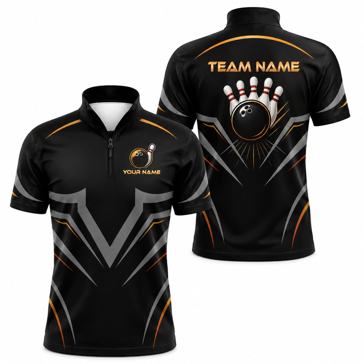 Bowling Ball And Pins Sport Personalized Bowling Polo Shirt Jersey Zip 1 4 Collar