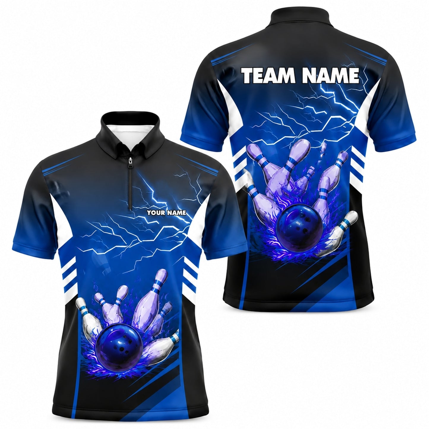 Bowling Ball Lightning Sport Custom Bowling Polo Shirt Jersey Zip 1 4 Collar