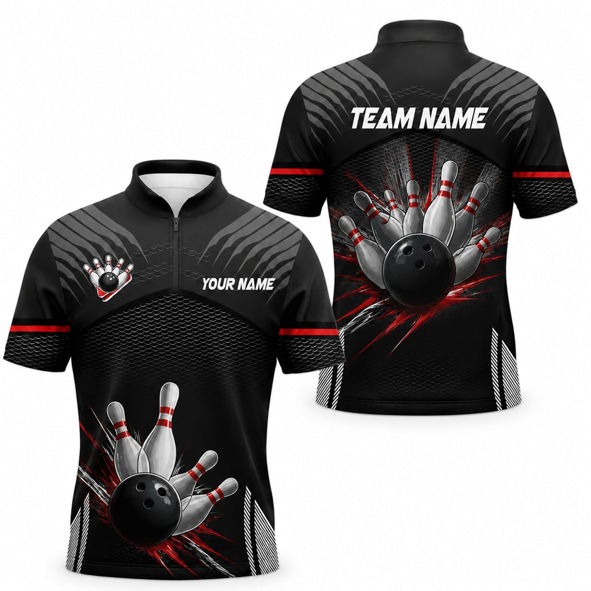 Bowling Ball Pin Smash Sport Personalized Bowling Polo Shirt Jersey Zip 1 4 Collar