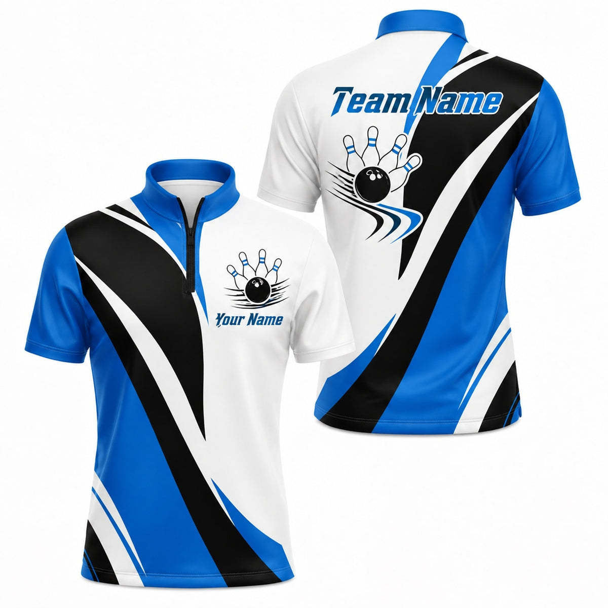 Bowling Ball Pinstrike Sport Personalized Bowling Polo Shirt Jersey Zip 1 4 Collar