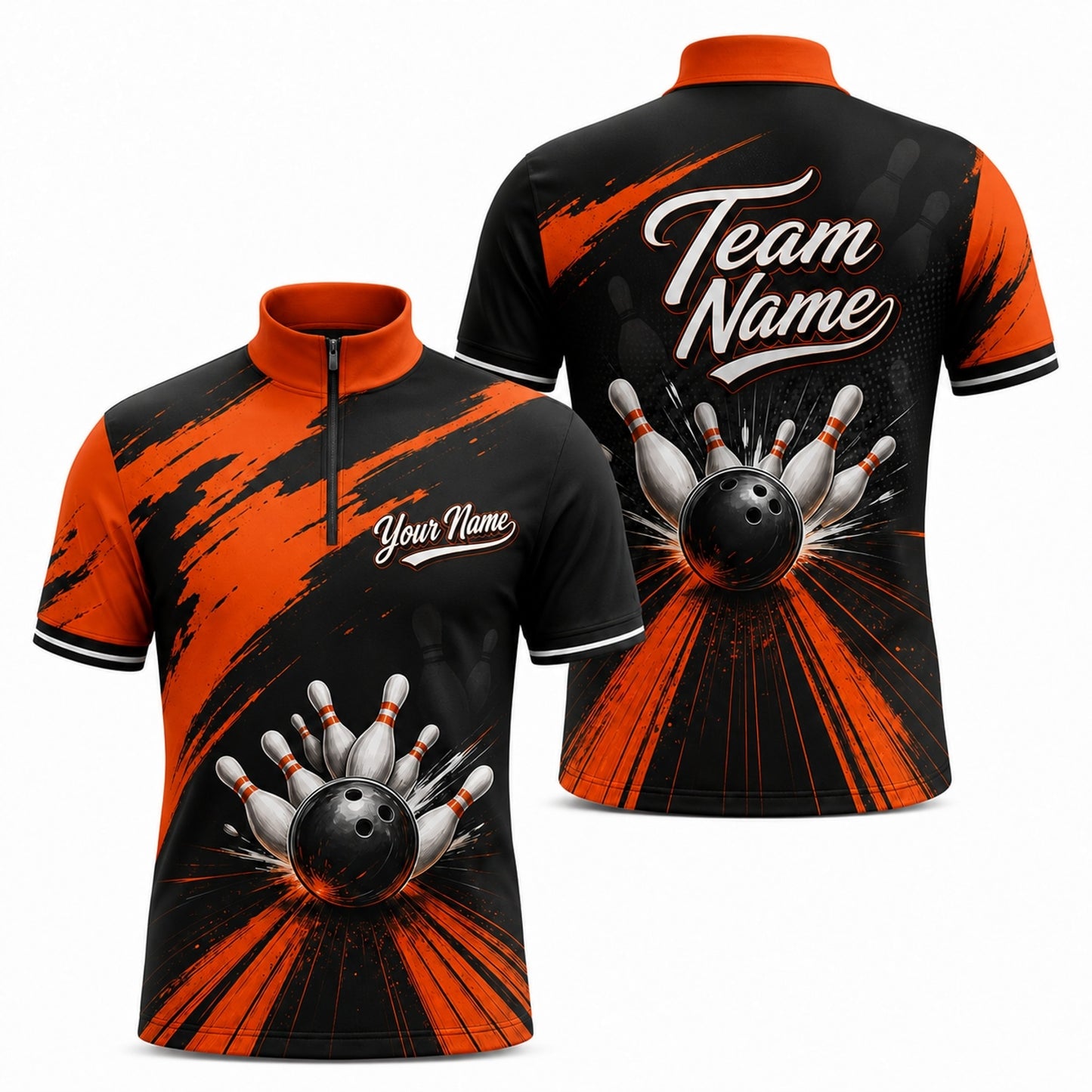 Bowling Ball Strike Blast Personalized Bowling Polo Shirt Jersey Zip 1 4 Collar